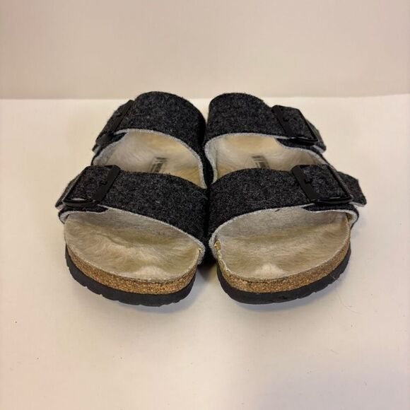 Birkenstock Grey Wool Felt with White Fur Slide Sandals US 7 - Picture 6 of 8